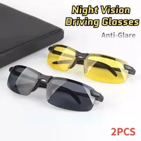 2PCS Night Vision Glasses Men Anti-Glare Driving Goggle Half Frame Polarized Sunglasses for Driver UV400 Day and Night Glasses