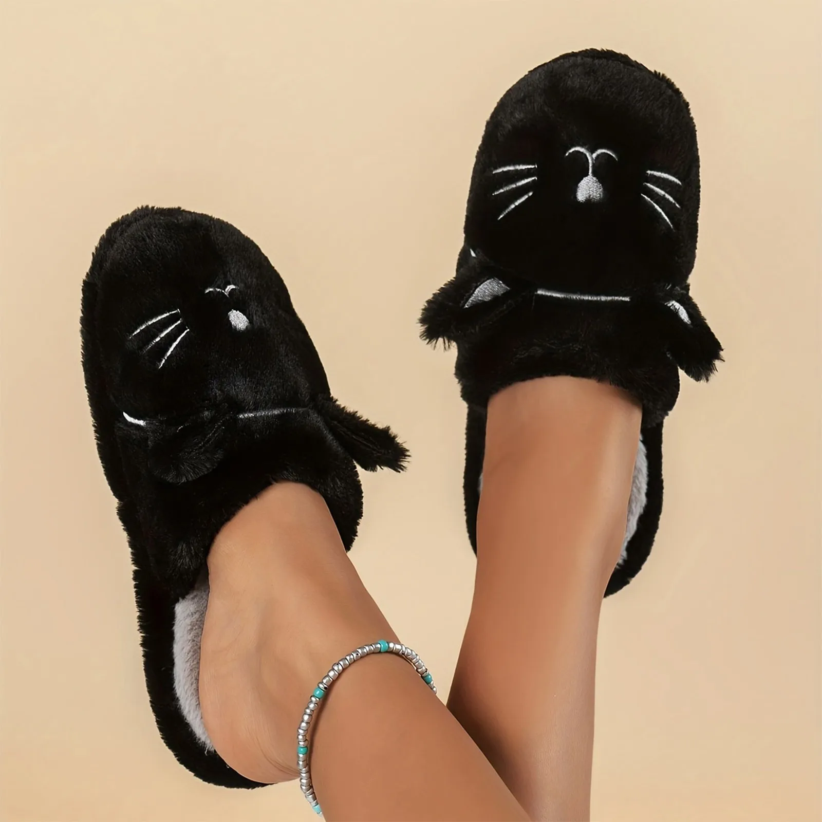 Zapatillas clásicas de felpa para mujer, zapatos de casa con plantilla suave, fondo suave, estampado de gato, negro, blanco, gris, rosa, naranja, zapatillas таwaaчки