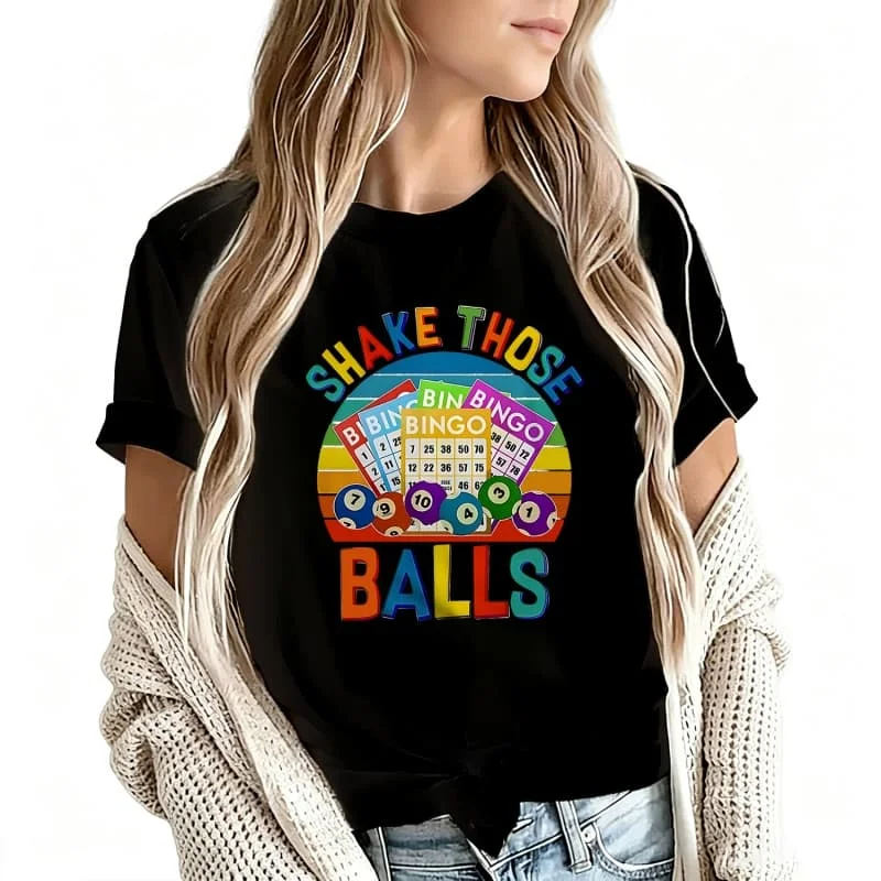 Shake Those Balls Women's T-Shirt 100% Cotton Funny Graphic Short Sleeve Tee Novelty Shirt Casual Crew Neck Top S-5Xl