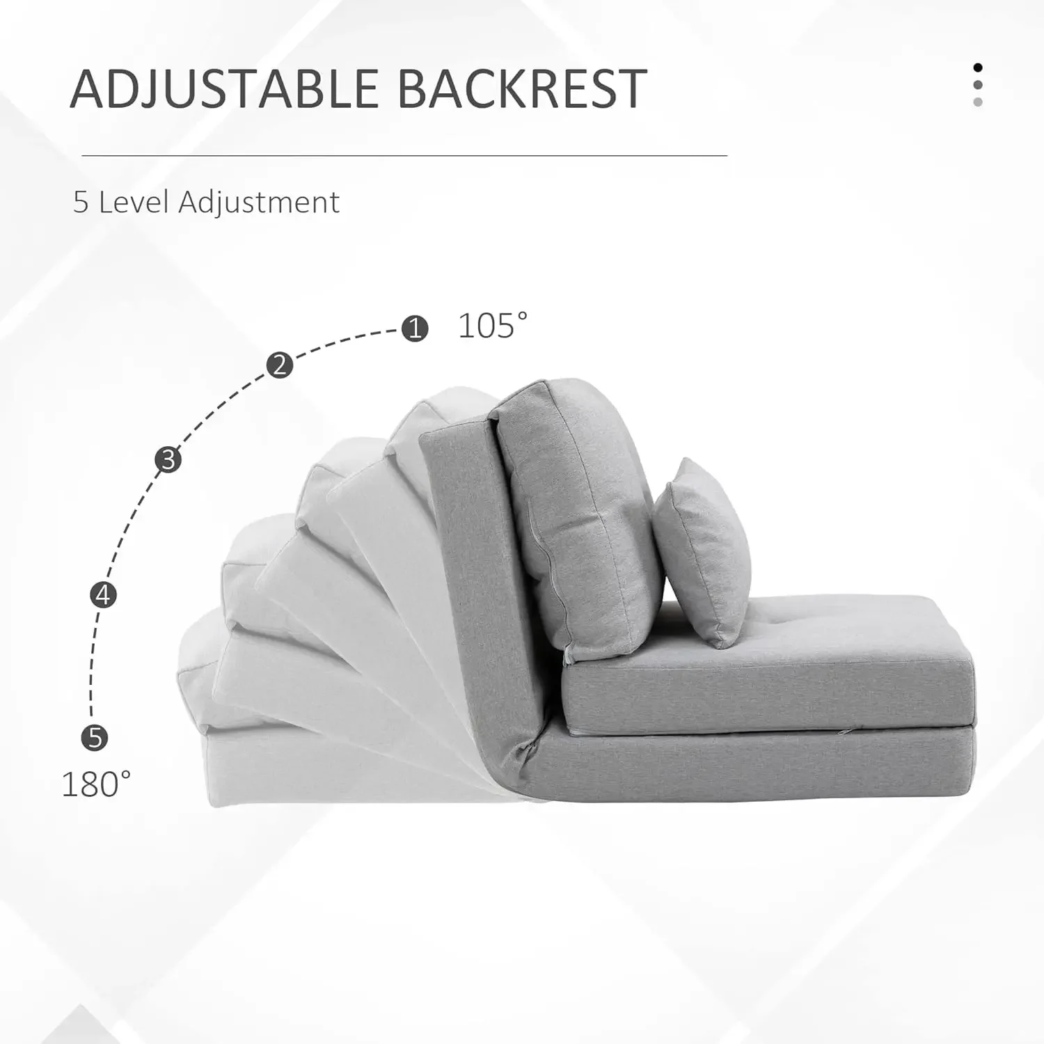 Sofá cama tapizado plegable con respaldo ajustable, marco de Metal y almohadas para sala de estar y dormitorio, color gris claro