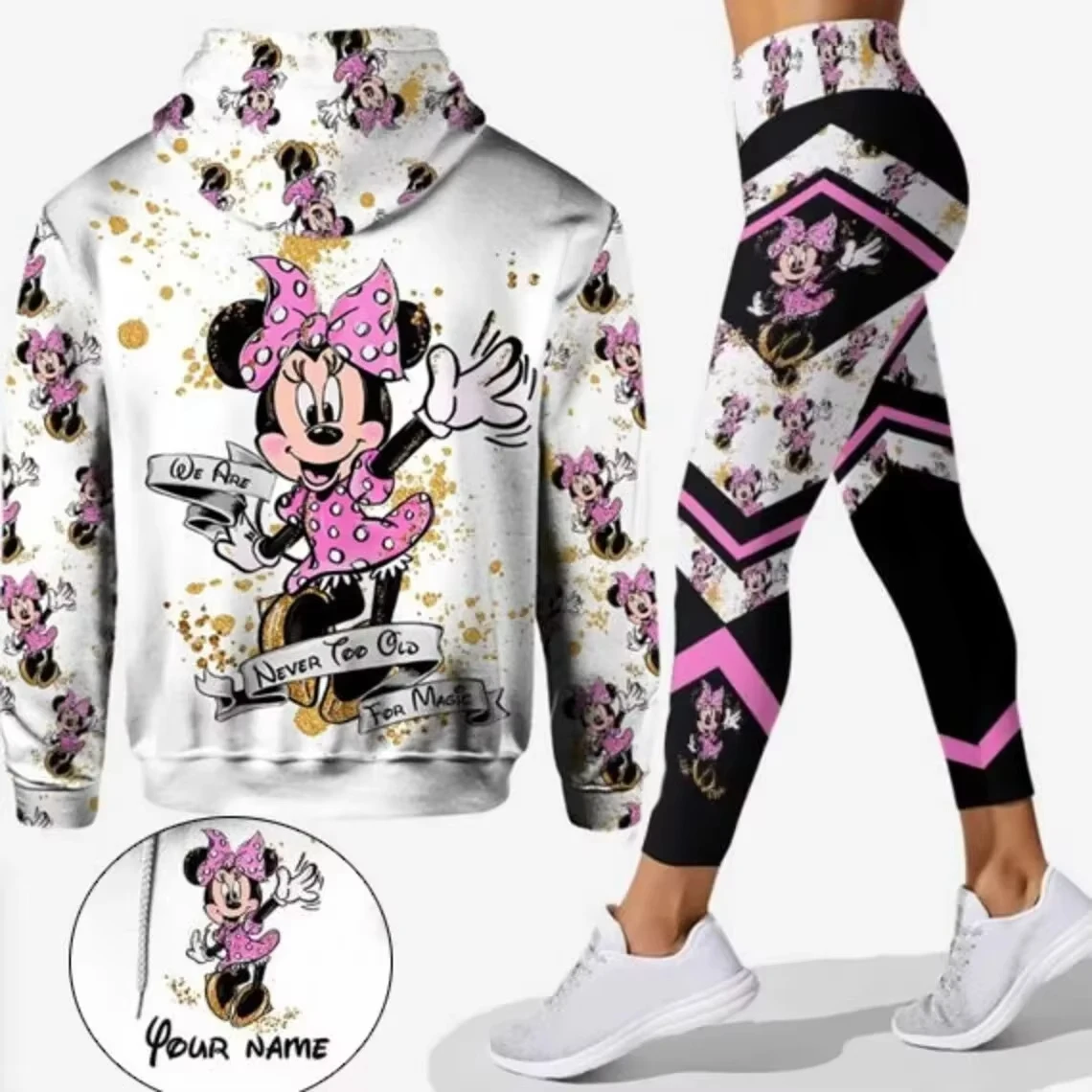 Conjunto deportivo 3D para mujer, pantalones de Yoga, conjunto deportivo de Yoga de Disney, ropa deportiva de moda esencial con capucha de fieltro y2k, novedad de 2024