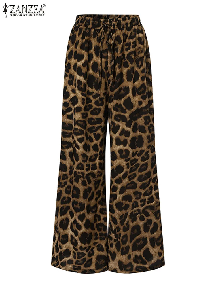 Fashion Women Leopard Print Pant Sets ZANZEA Casual Loose Tops and Pant Outfits 2023 Autumn Wide Leg Pant Leisure Two Piece Sets