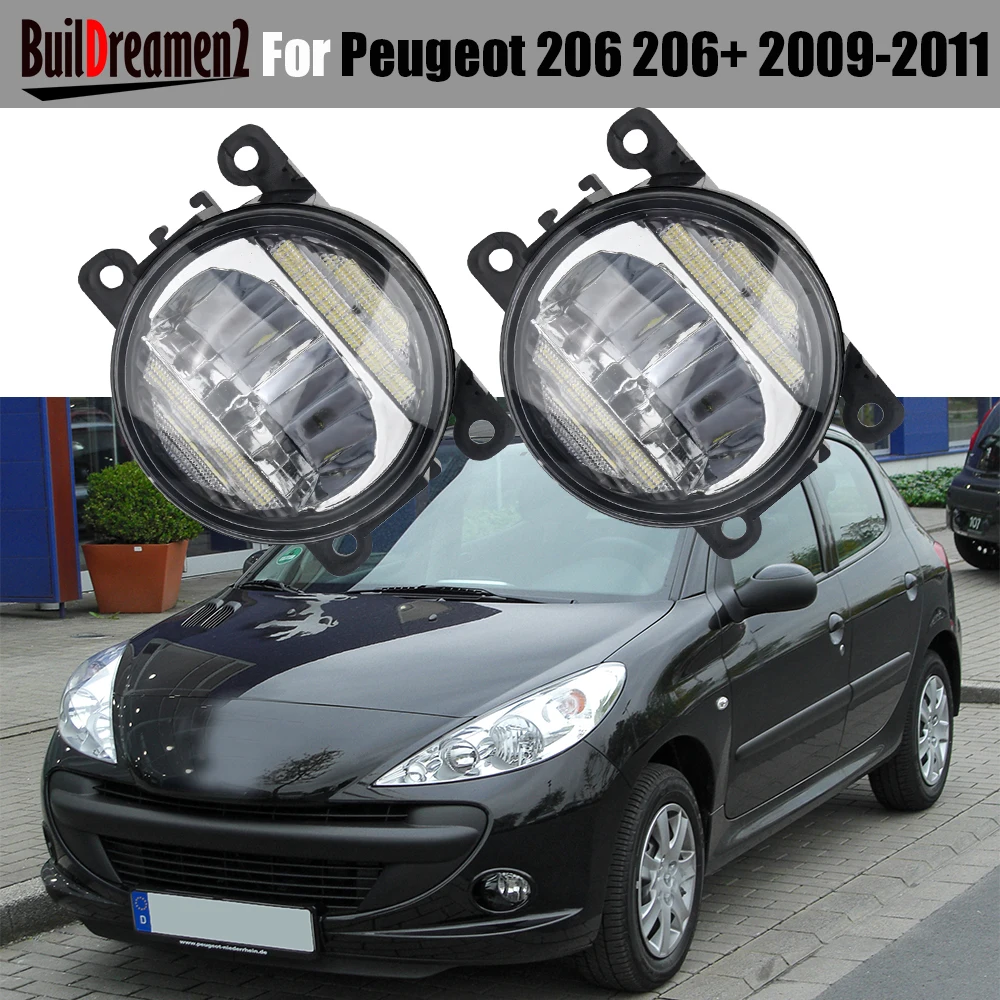 

2 Pieces 2IN1 Design Car Front Bumper LED Fog Light + DRL Daytime Running Lamp Assembly H11 For Peugeot 206 206+ 2009 2010 2011