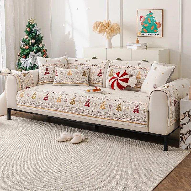 Christmas Tree Chenille Sofa Cushion Four-Season Universal Anti-Slip Nordic Light Luxury Style Sofa Seat Covers Cloth Decor Home