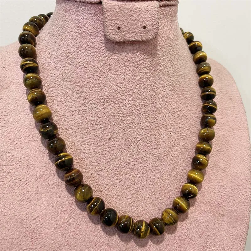 4/6/8/10MM Yellow Tiger Eye Necklace Grade A Hot Selling Natural Stone Wedding Party Power Jewelry Handwork With Customize Size