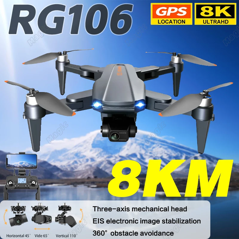 Nowy PRO Drone RG106 profesjonalny podwójny aparat 8K HD z GPS WIFI szerokokątny FPV składany Quadcopter prezenty zabawki RC odległość 2KM