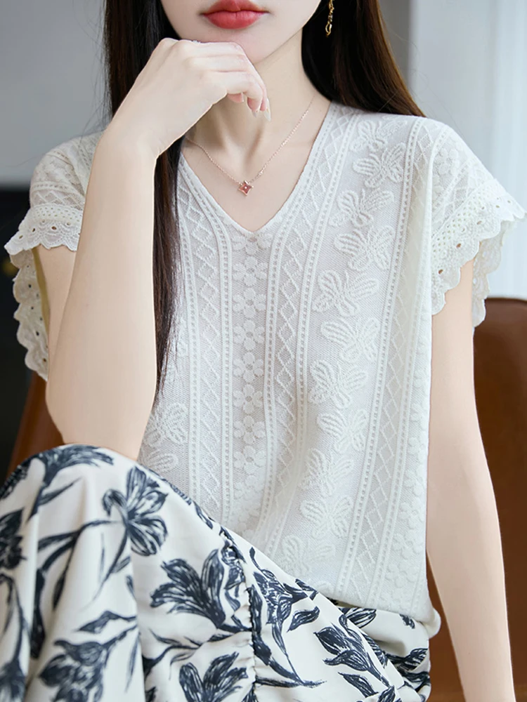 

Трикотажная футболка V-Ne Ice Silk ort Sve, женская летняя новинка Sle Boting irt Faionable, корейская версия большого размера