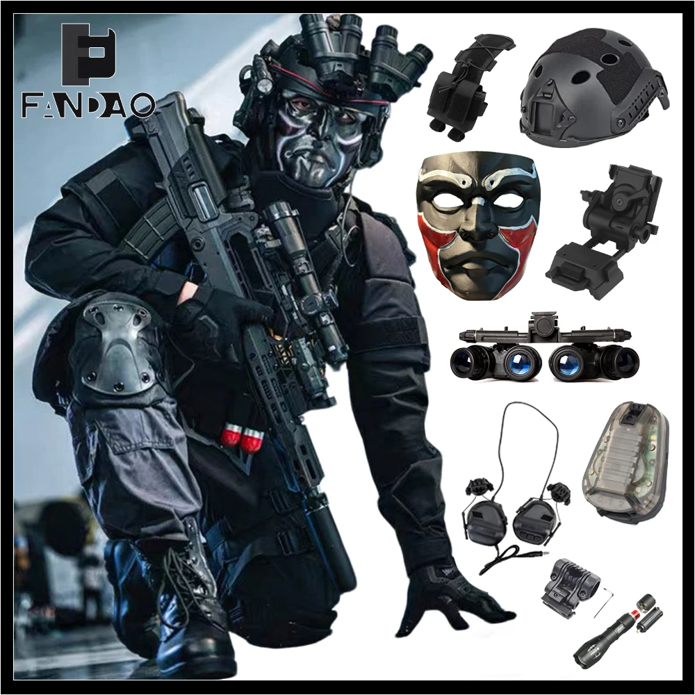 

Tactical FAST Airsoft Helmet Set with Communication Headset NVG Model Signal Light Flashlight for CS Paintball Game Cosplay