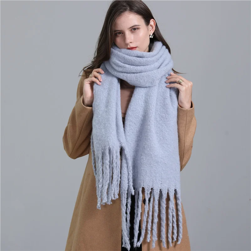 

Winter Scarf Women Cashmere Warm Pashmina Solid Female Scarves Wraps Thick Soft Bufanda Big Tassels Shawl Long Stole