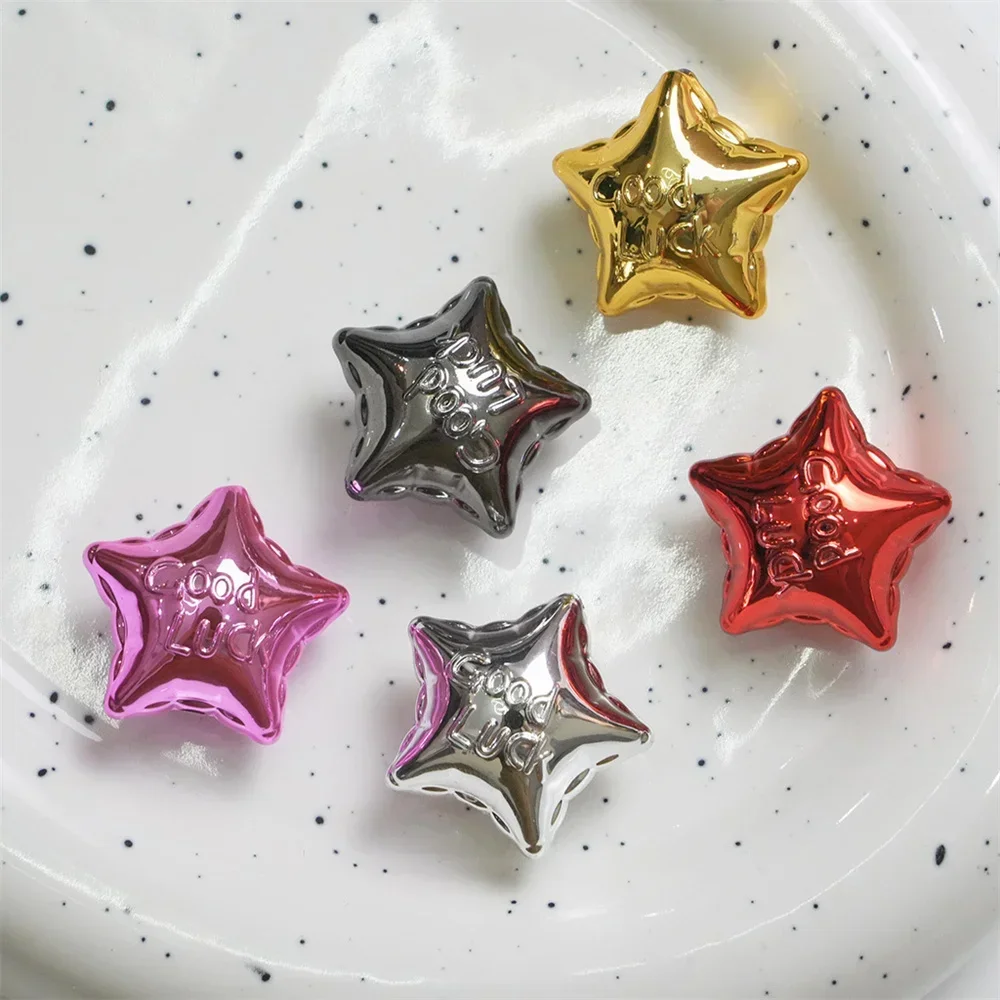 Lucky Star Plating Color UV Gold Silver Five Point Star DIY Handmade Mobile Phone Chain Beading Material Loose Bead Accessories