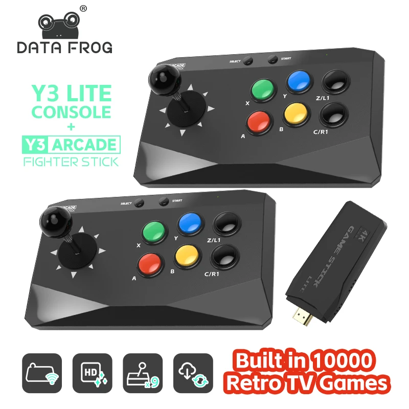 DATA FROG Y3 Arcade 4K Video Game Console with Game Arcade Keyboard Built-in 10000 Games Stick For PS1/FC/GBA Retro TV Dendy