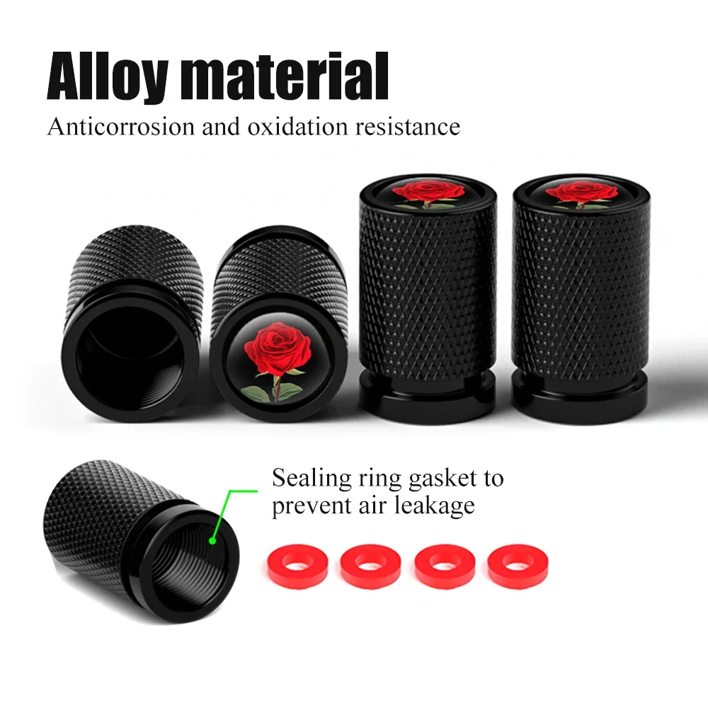 4 Pcs Aluminum Tire Valve Stem Caps, Metal with Rubber Ring, Dust Proof Cover Universal Fit for Cars, SUVs, Bike and Bicycle