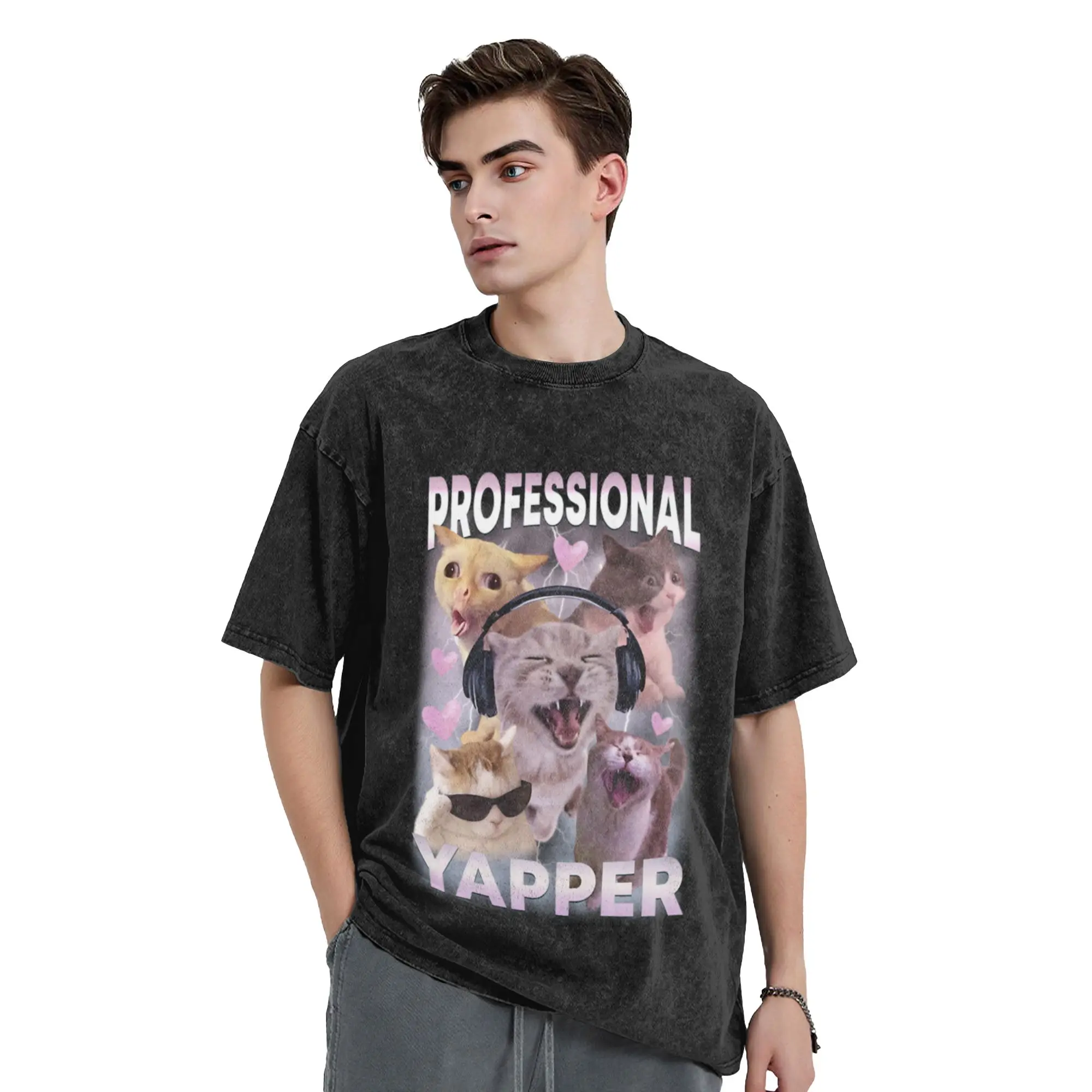 Cat Professional Yapper Funny Meme Classic Chic A T-Shirt Oversized Short Sleeve Men's Women's Cotton Tees Tops