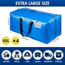 Heavy Duty Extra Large Moving Bags W/Backpack Straps Strong Handles & Zippers,Storage Totes For Space Saving, Fold Flat, 4-pack