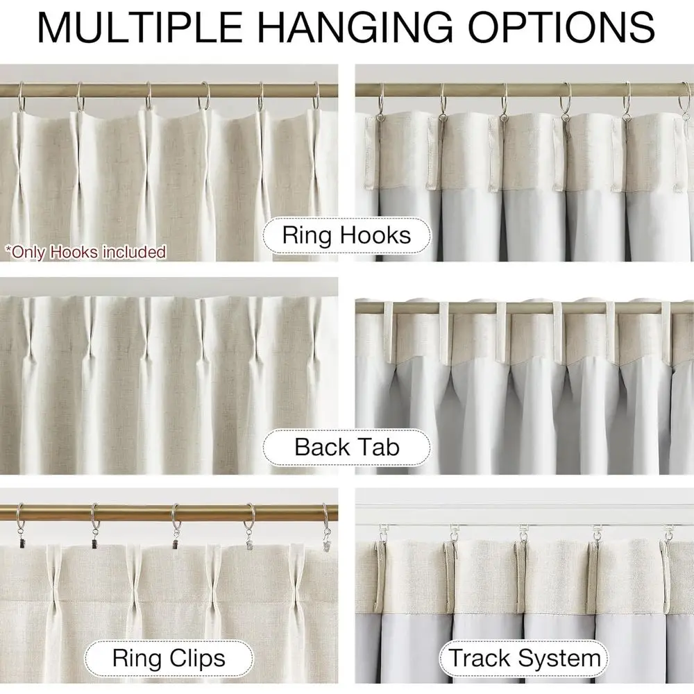 ผ้าม่านกันแสงผสมผ้าลินิน ดีไซน์จีบ 95% ป้องกันความร้อนและเสียง สำหรับห้องนั่งเล่นและห้องนอน (2 ผืน ขนาด 40x95)