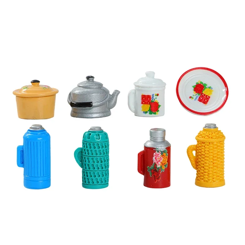 Mini juego de hervidor de carbón y tanque de gasolina, artículos de decoración de muebles de cocina para casa de muñecas a escala 1/12