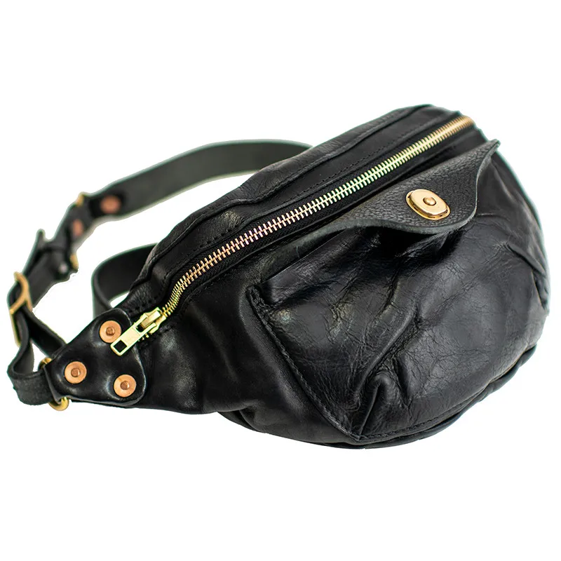Fashion luxury genuine leather men small chest bag designer fashion high-quality natural real cowhide motorcycle cross-body bag