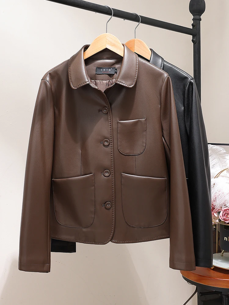   Ning 本革ジャケット レディース 2025 秋新作 スクエアカラー オートスリムフィット シープスキン バイカーコート