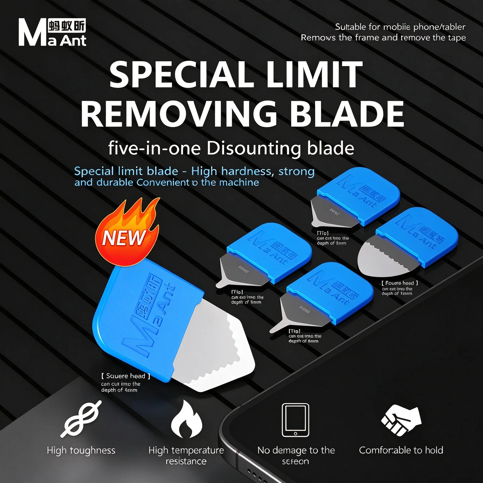 MAANT M074 Ultra-thin Curved Screen Pry Blades, Disassembly Tool Kit for Mobile Phone Tablet Repair