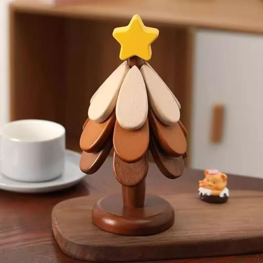 Multi-functional Wooden Coaster Set 3/4/5-Layers Tree-shaped Heat-resistant Trivet With Storage Stand Cup Pad Home Decor