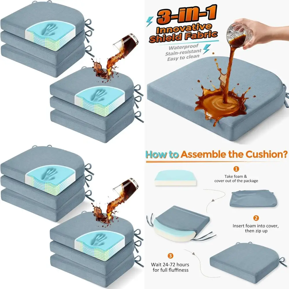 

Chair Cushions for Dining Chairs, Memory Foam Linen Kitchen Chair Pads with Ties, Waterproof, Stain-Resistant and Washable Cover