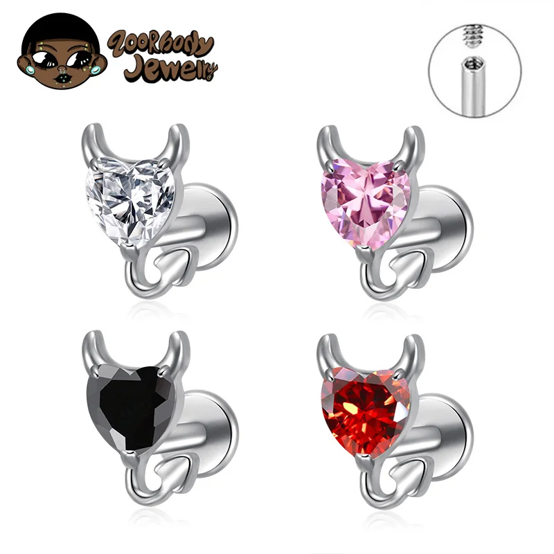 ASTM F136 Titan Herz CZ Little Devil LAB Piercing Helix Flat Stud Tragus Conch SnugEarring Labret Body Piercing Schmuck