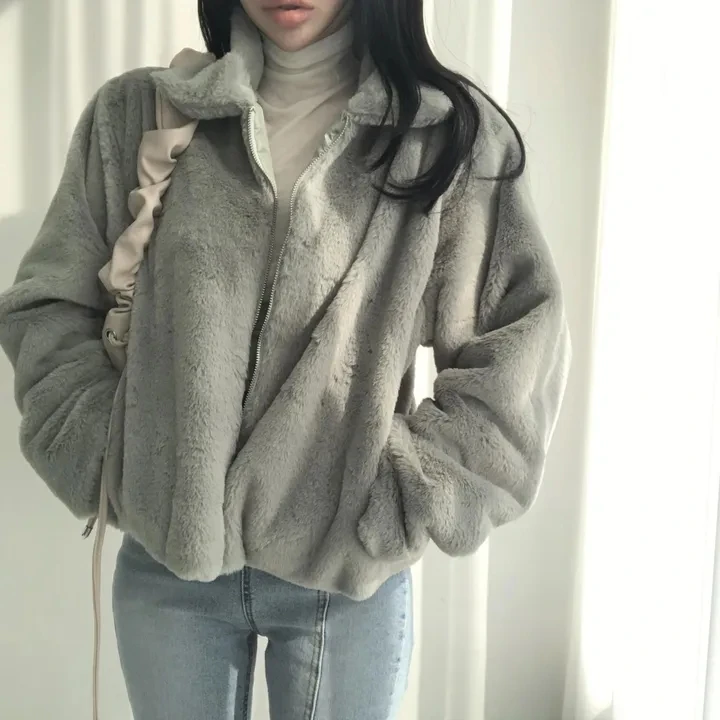 

Ladies Thiened Warm Fur Jaet Korean Sle Chic Autumn Winter New Simple Retro Loose Personali Top Women's ort Coat