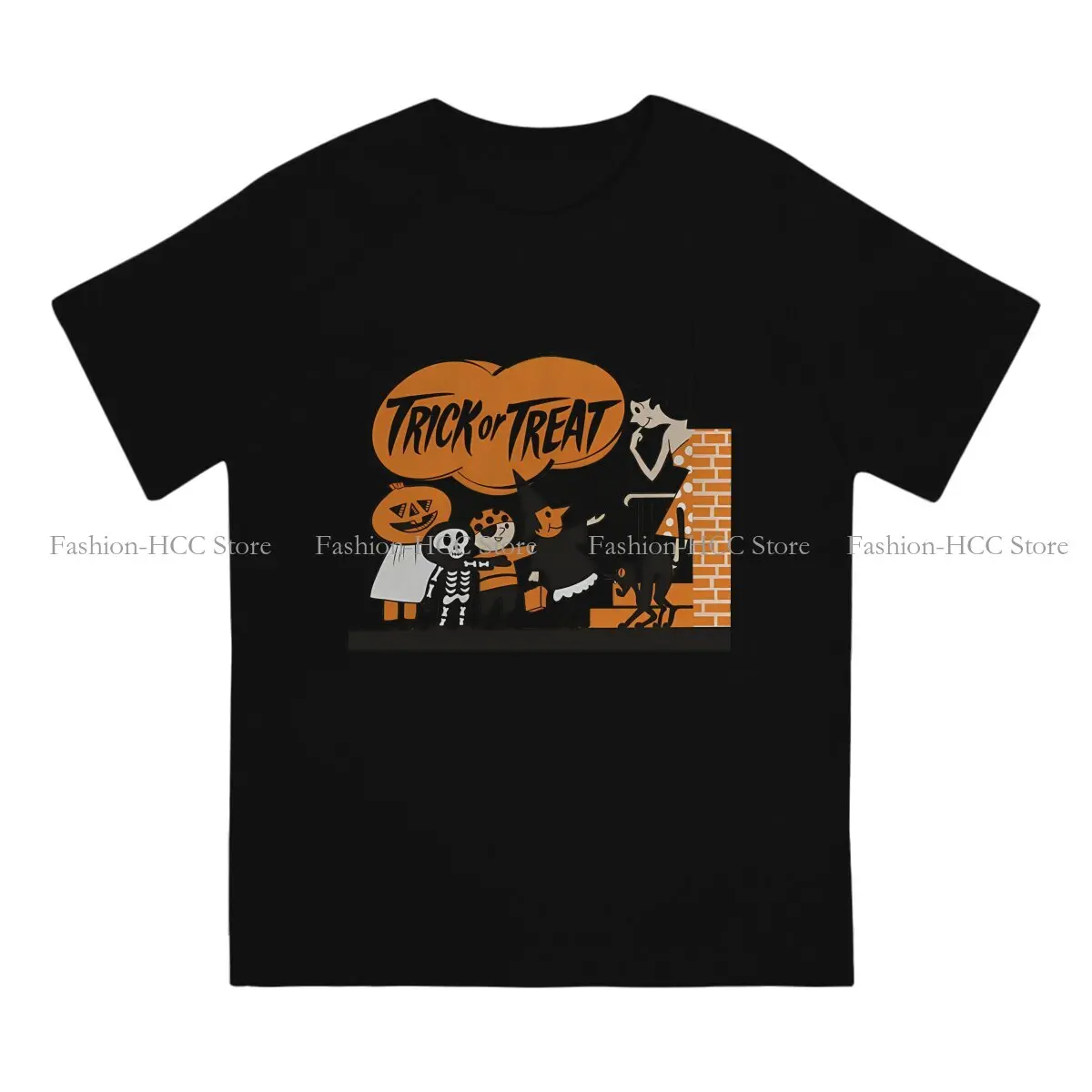 Black Cat 100% Cotton TShirts Vintage Halloween Trick Or Treaters Personalize Men's T Shirt Funny 6XL