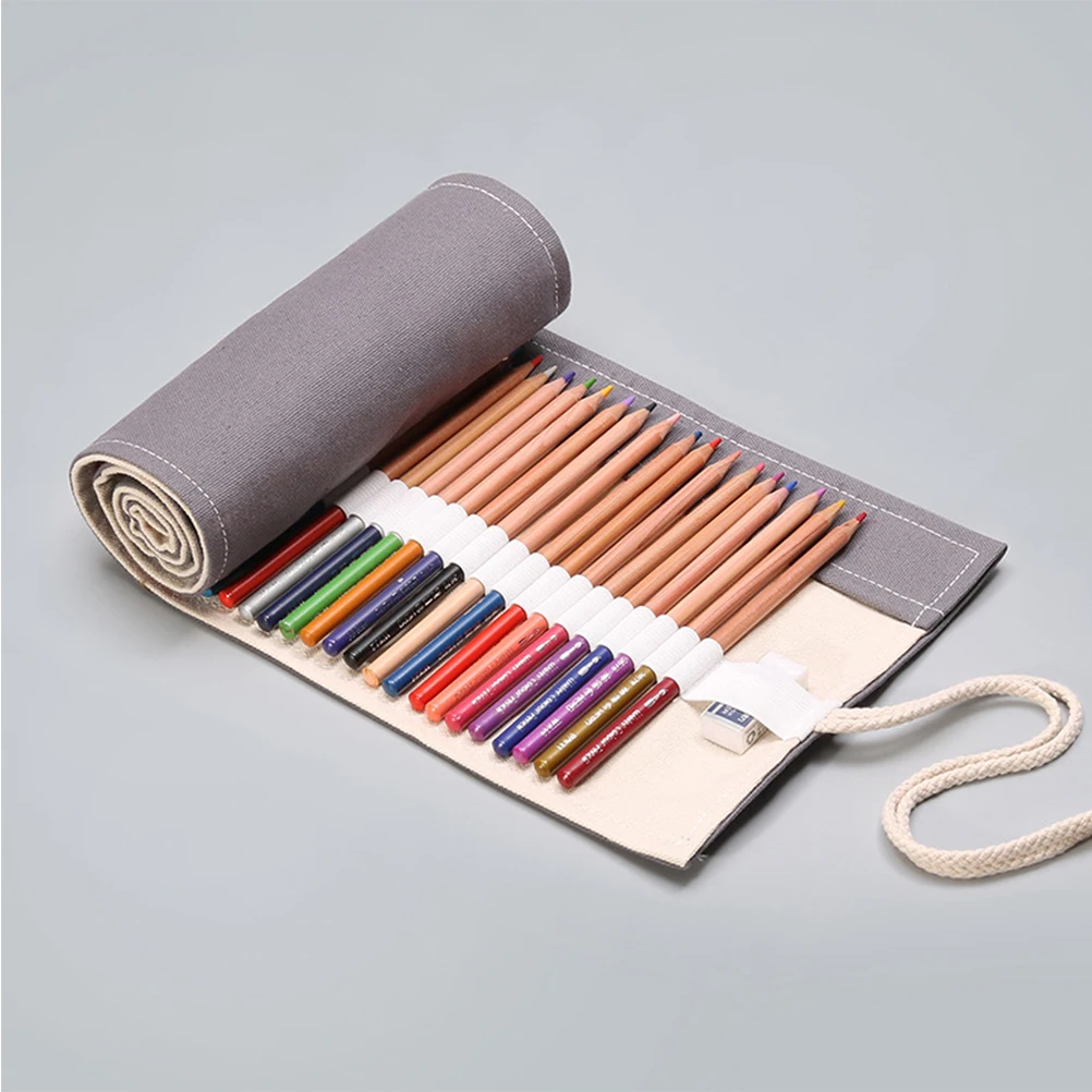 

Canvas Pencil Roll 12 Slots Stationery Bag Portable Organizer Colored Pencils Pens Markers Brushes Gel Pens Art Supplies Student