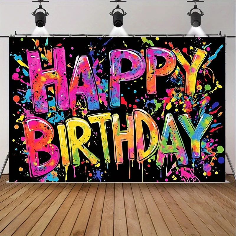 1pc Happy Birthday Party Backdrop Colorful Graffiti Banner Photo Booth Background Cloth