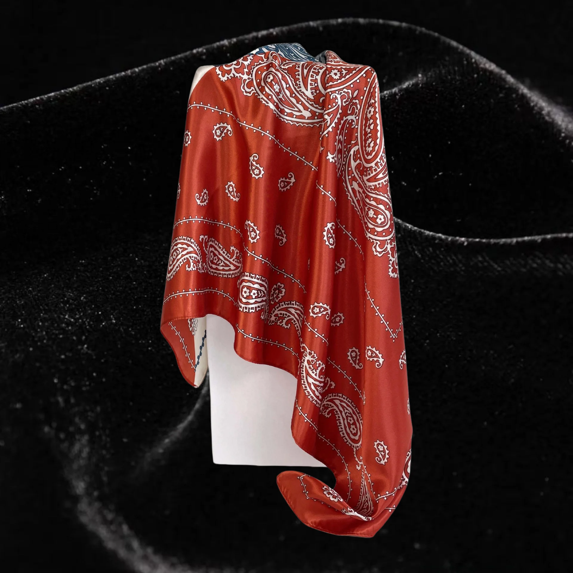 90x90cm Luxury Satin Square Scarf Women's Vintage Paisley Print Turban Headscarf Contrast Two Tone Bandana 4 Colors
