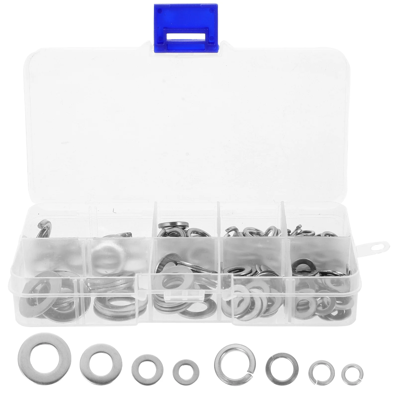 

200 Pcs Stainless Steel Washer Set M5 M10 Flat Spring Lock Washers Gaskets for Screws Bolts Easy Storage Durability
