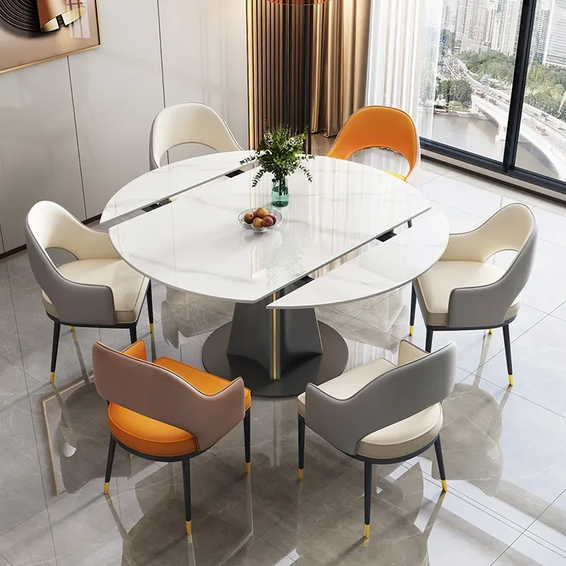 for Light Luxury Rock Slab Retractable Dining Table and Chair Set Square Round Multi Function Rotating Household Dining Table