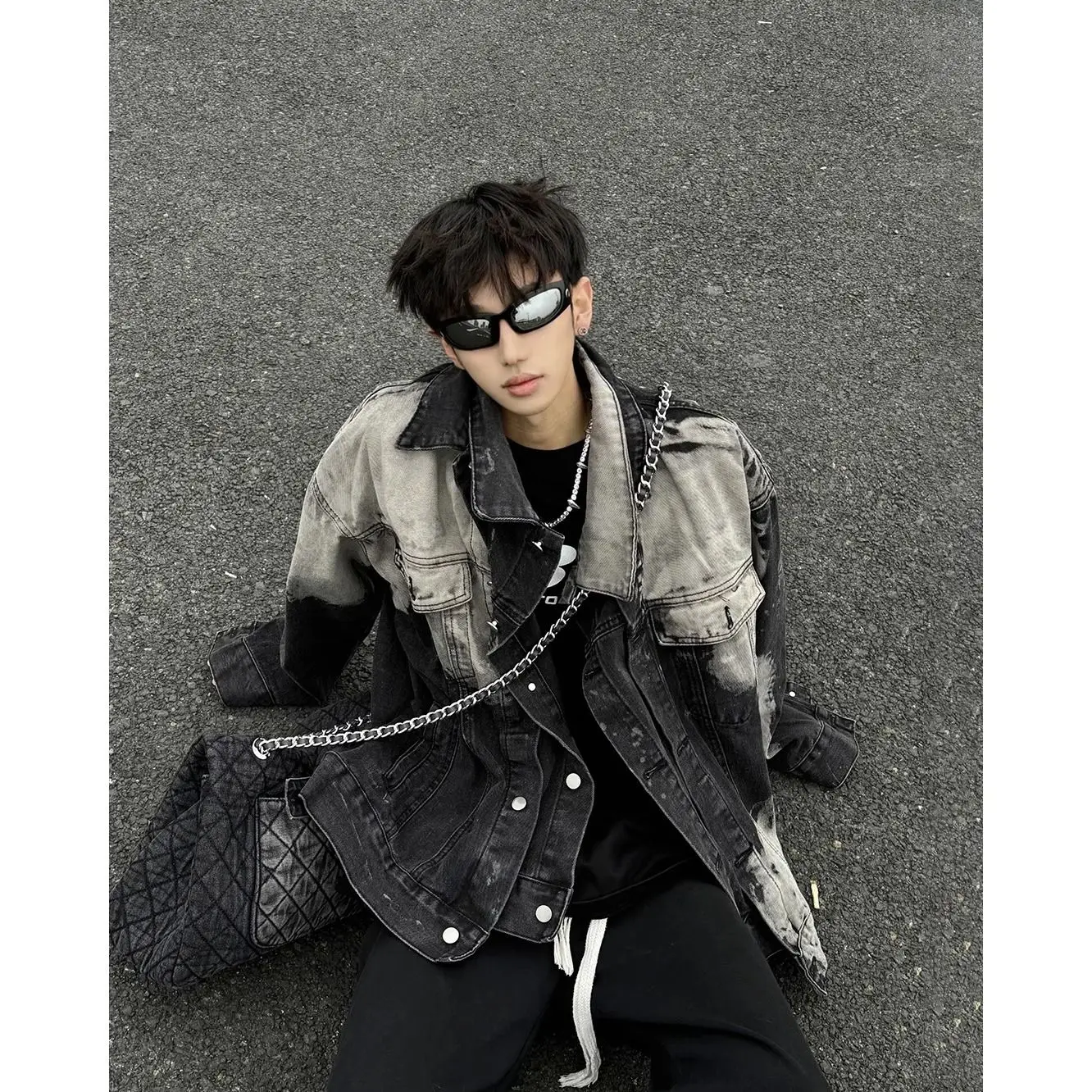

Early Autumn Splicing Fake Two-Piece Heavy-Duty Wash Tie-Dye Denim Jacket Fashionable Fashion Brand Men And Women Loose Jacket