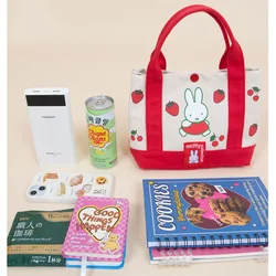 Miffy Handbag Strawberry Series Lovely Kawaii Small Canvas Printing Bag Daily Matching Fashion Portable Tote Package Square Bag