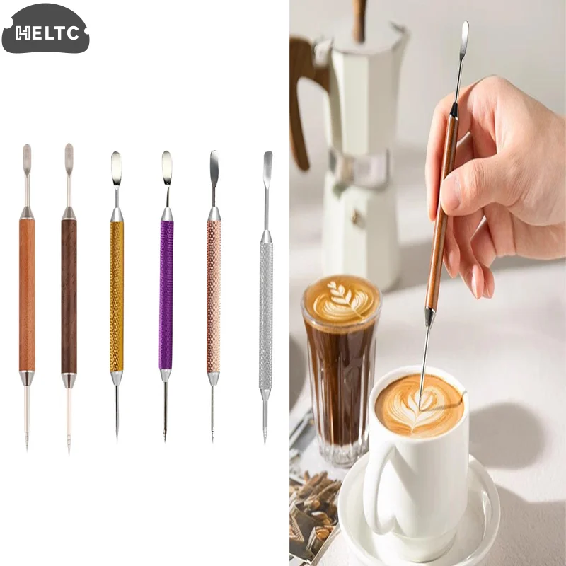

1PCS Coffee Latte Art Needle Stainless Steel Exquisite Professional Crochet Hook Pear Wood Carved Flower Needle Italian Coffee