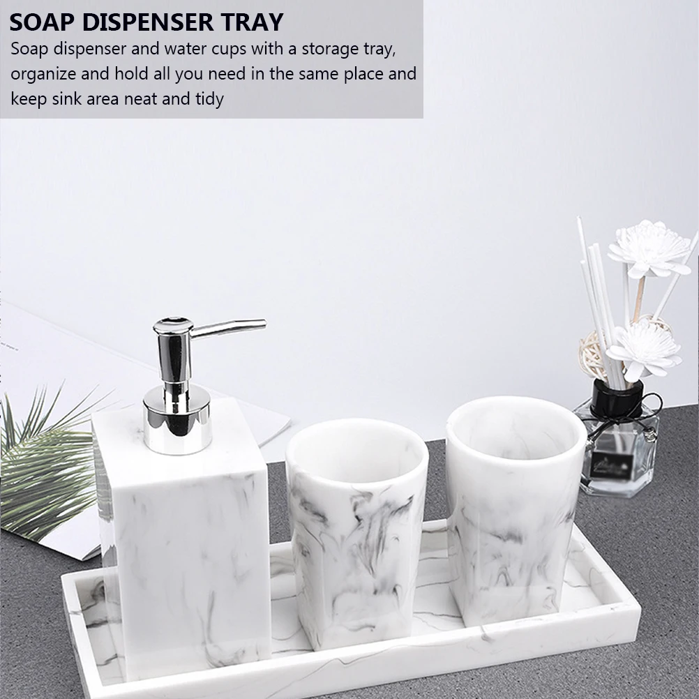 

4 Piece Marble Pattern Bathroom Accessories Set Soap Dispenser ganizer Tray Cups Resin Elegant Gift Family Friends