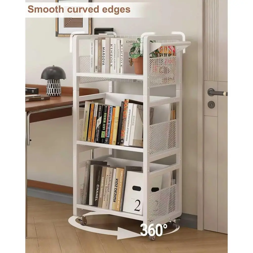 Book Cart Heavy Duty Double-Sided with Silent Wheels & 3 Magnetic Book Supports Rolling Bookshelf Library Book Truck for Home, O