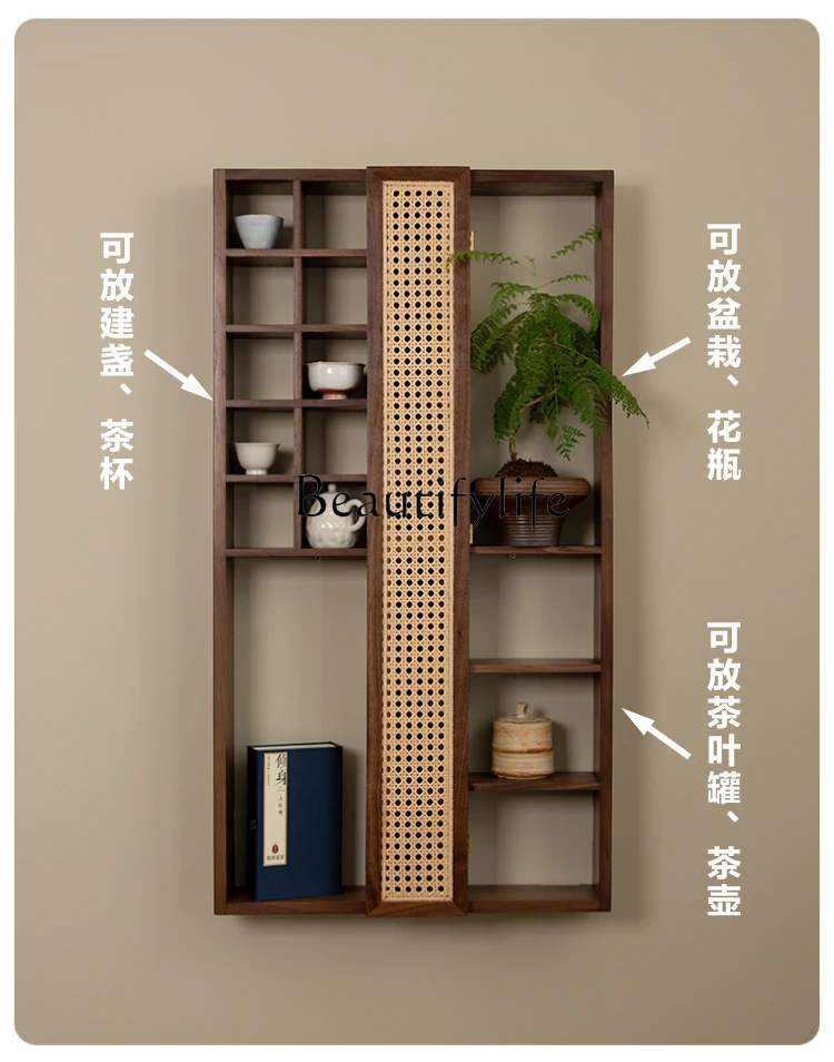 Rattan Solid Wood Duobao Pavilion Shelf Tea Room Decoration Display Cabinet