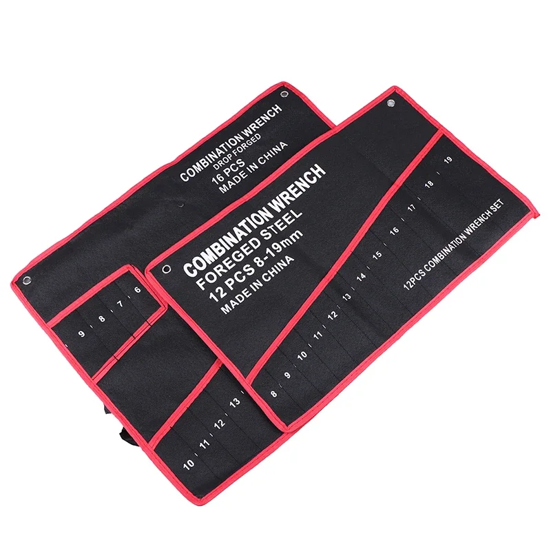 Multi Pocket Black Tool Bag With Red Stitching Compact Wrench Organizer for Mechanics & Craftsmen Secure Zipper & Multi-Pockets