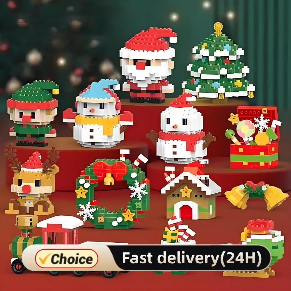 Paquet de 4 Micro blocs de noël, Mini figurines de construction, Kit de construction de noël, bas de bricolage, cadeaux de noël, cadeaux de fête