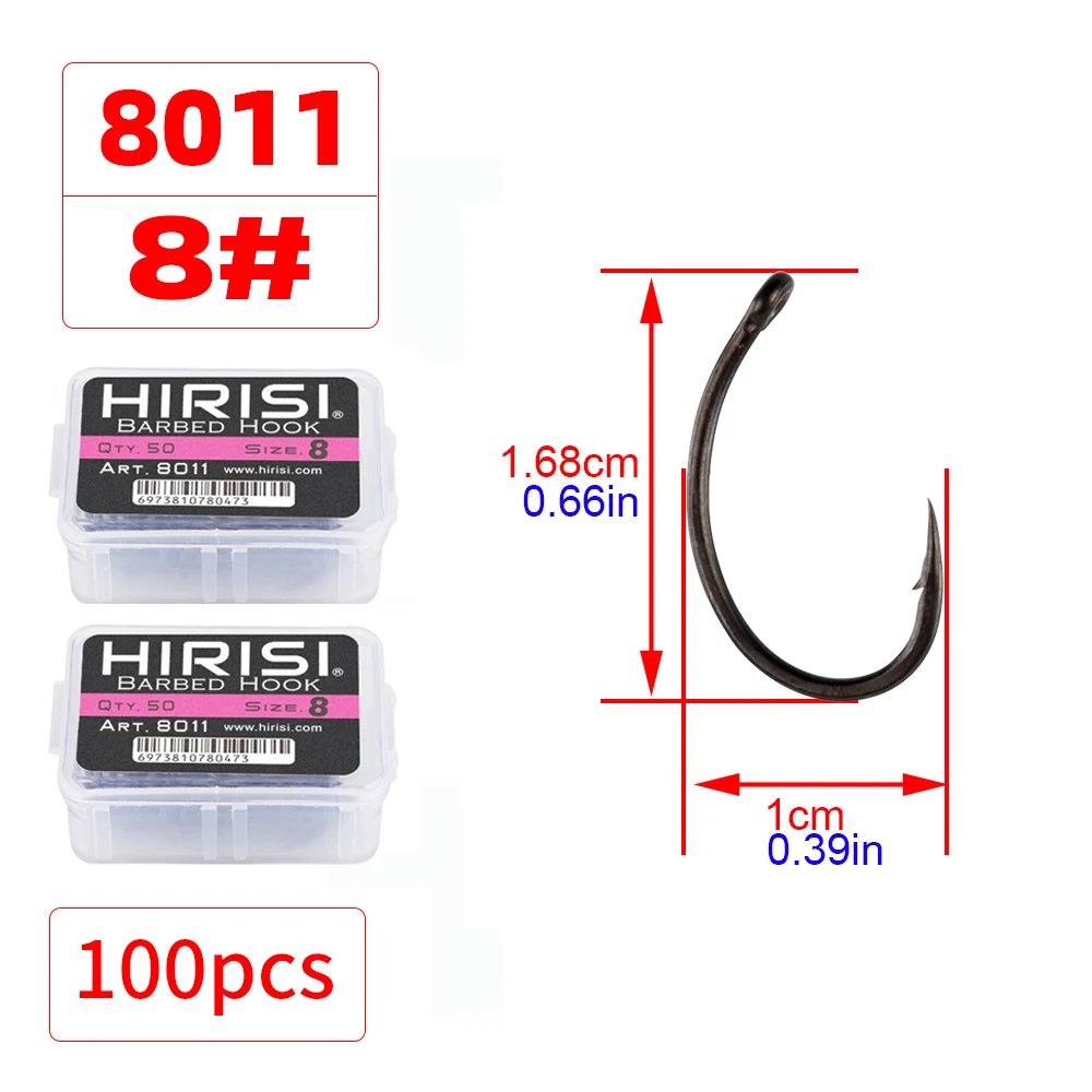 Hirisi 50 stücke Beschichtung High Carbon Edelstahl Stahl Stacheldraht haken Karpfen Angeln Haken Pack mit Einzelhandel Original Box 8011