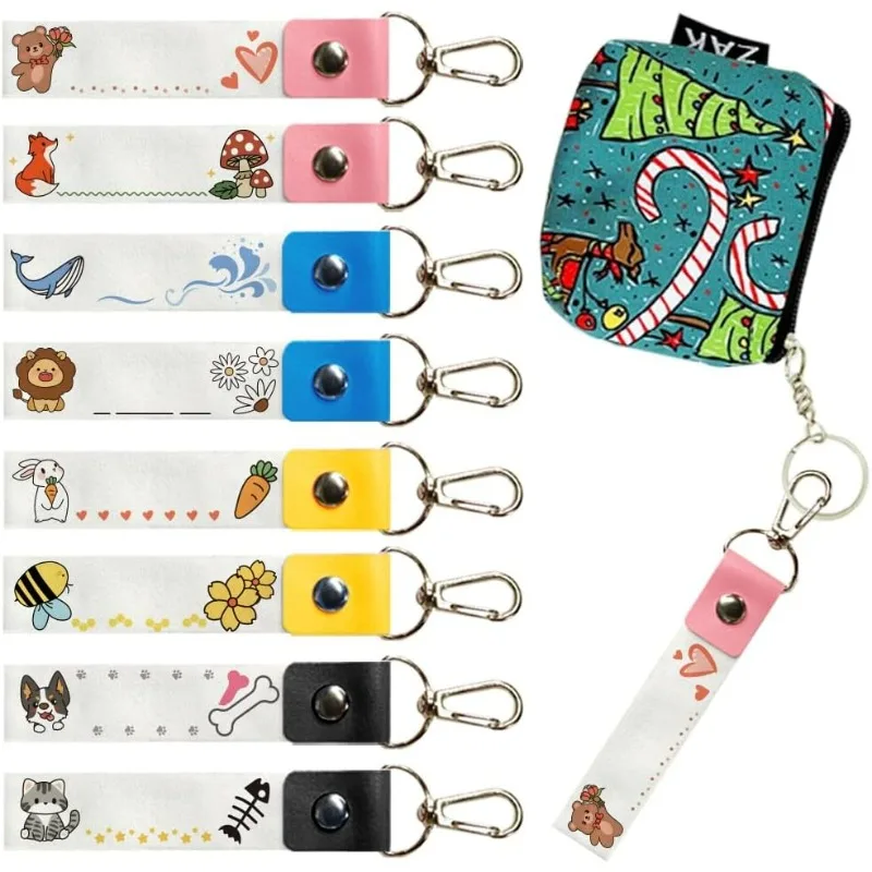 8Pcs Animal Theme Personalized Name Tags Hooks 5.1x0.8 Inch Backpack Name Tags Rabbit Fox Daycare Labels Dog Cat PU Leather