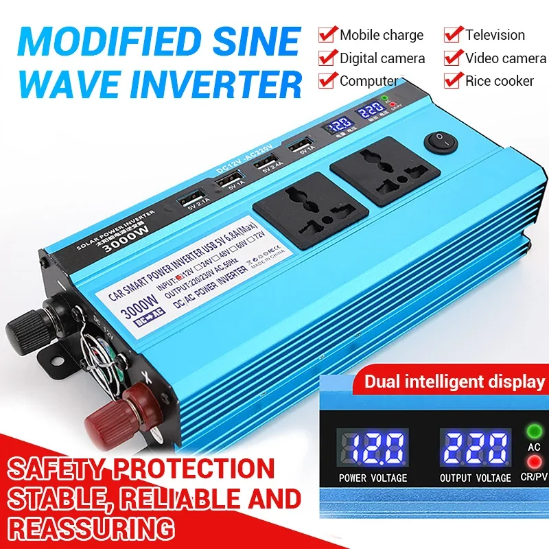 

DC 12V to AC 220V Voltage 3000W/4000W/5000W Modified Sine Wave Inverter Converter Transformer 4 USB Solar Power Inverter Charger