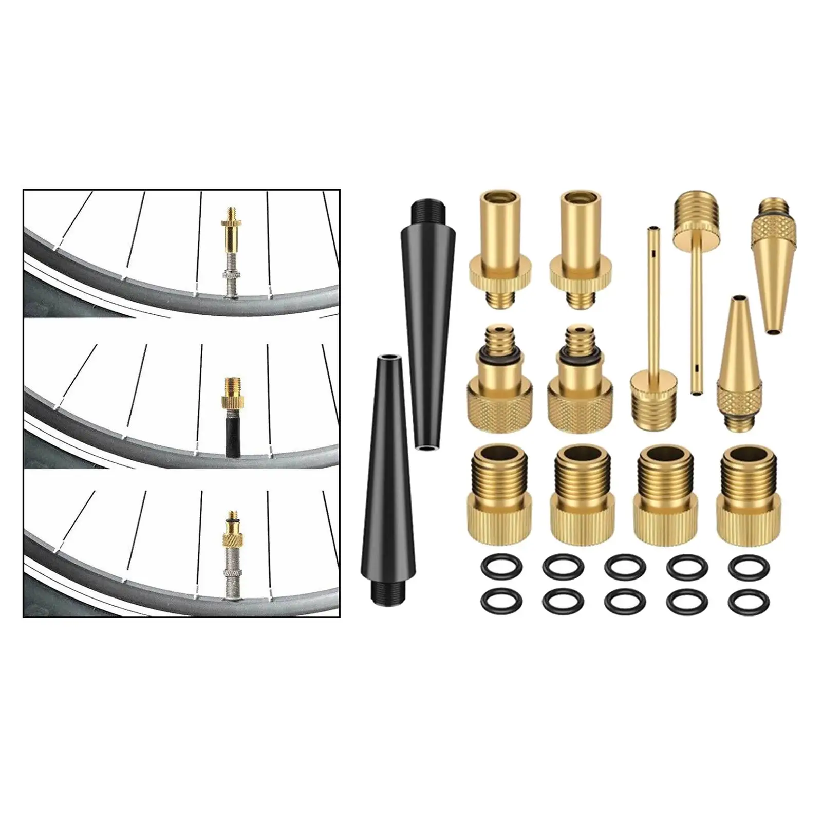 Bicycle Air Pump Valve Adapter Set with Copper AV DV SV Converters and Sport Ball Needle for Inflatable Pool Toys Swim Rings