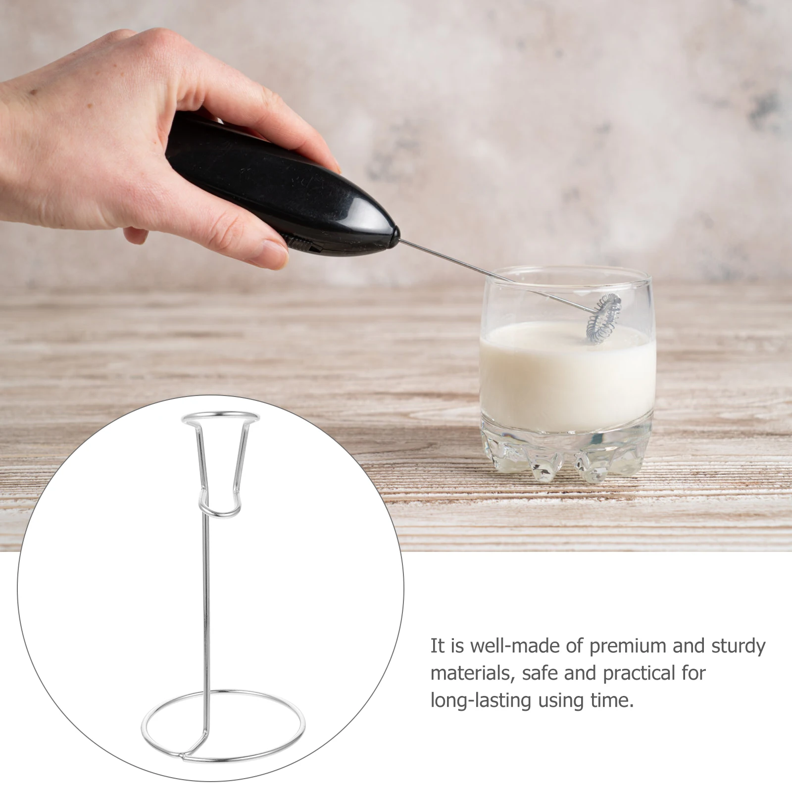 

Compact Milk Frother Stand Stainless Steel Eggbeater Holder Kitchen Utensil Organizer Bracket for Counter Top Use Silver