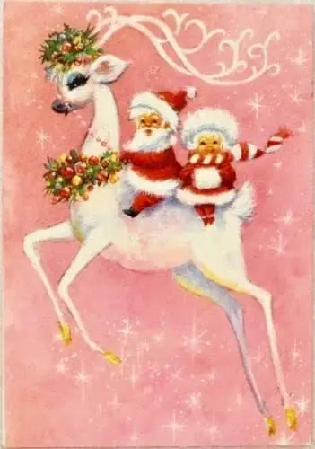 Retro Metal Poster Christmas Pink Red Mrs. Santa Claus Deer Metal Tin Signs Vintage Plaque Wall Decor Gift For Home Kitchen Offi
