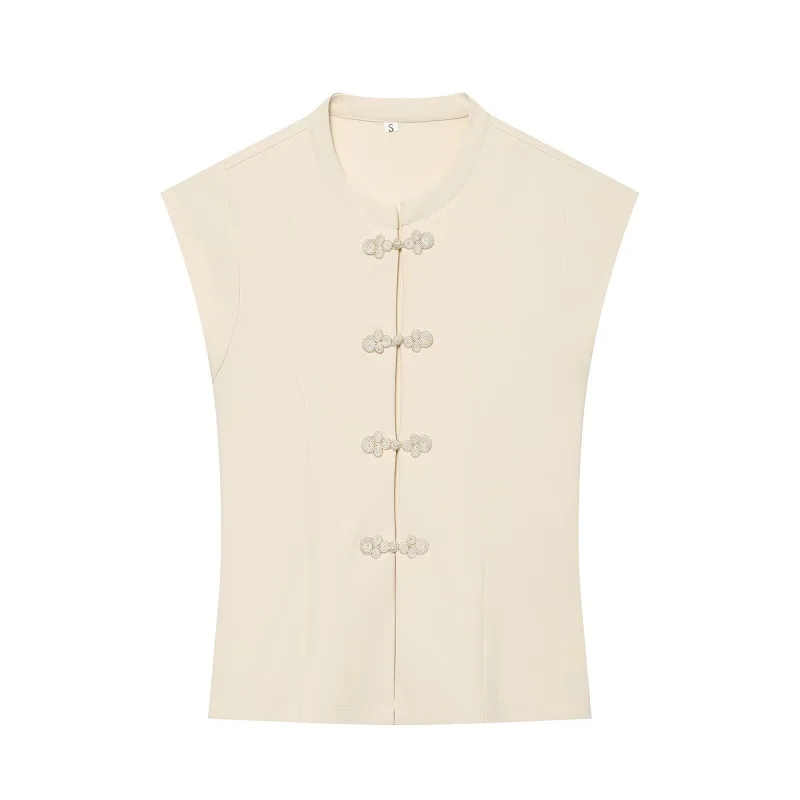 MUJER Tanktops mit chinesischem Knoten für Damen, Sommer, ärmelloses Weste-Top, Damen-Streetwear, Urlaubstop, Damen-Retro-Top, figurbetontes Top für Damen – Detail 3