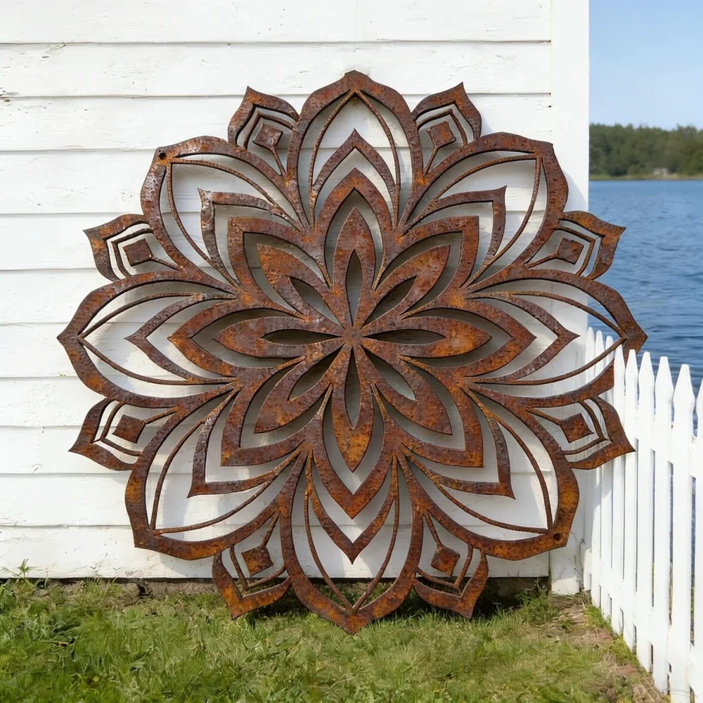 Artistic Metal Mandala Wall Ornament Geometric Iron Craft For Outdoor Garden Gate Indoor Living Room Decor
