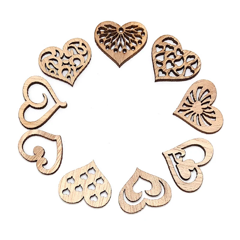 50PCS New Mixed Heart-shape Wood Hangings Love Wooden Crafts Wedding Party Decoration Birthday Valentine's Gifts Home Decor